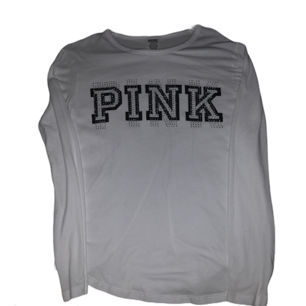 PINK white long sleeve tee with jewel lettering